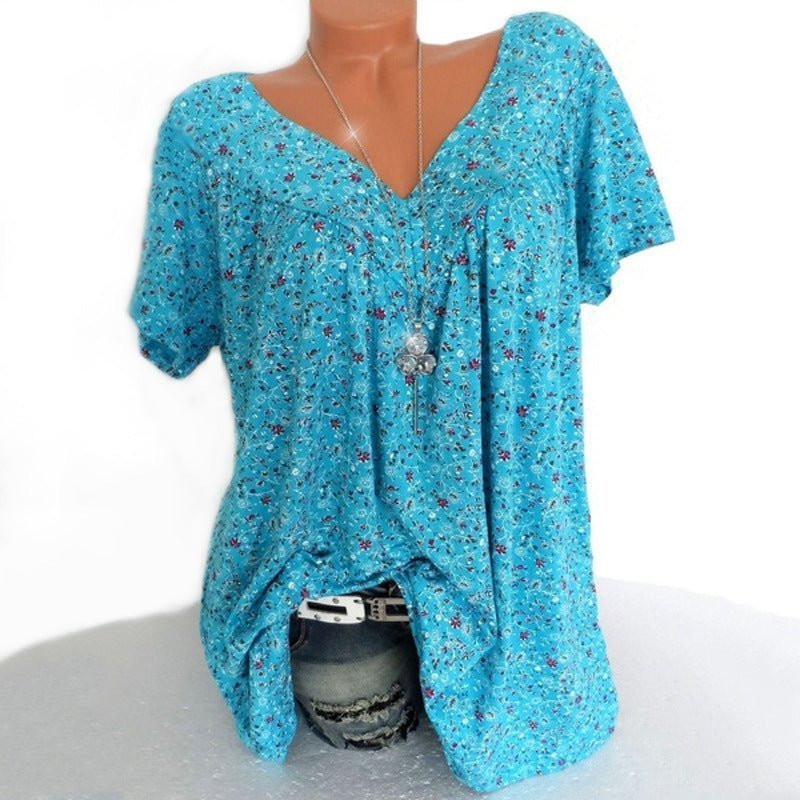 Blusa de moda primaveral con mangas cortas y estampado.-ES