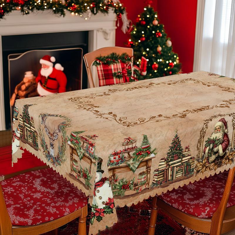 Mantel navideño de primera calidad: un encantador diseño de Papá Noel y renos para disfrutar de momentos alegres en familia.-ES