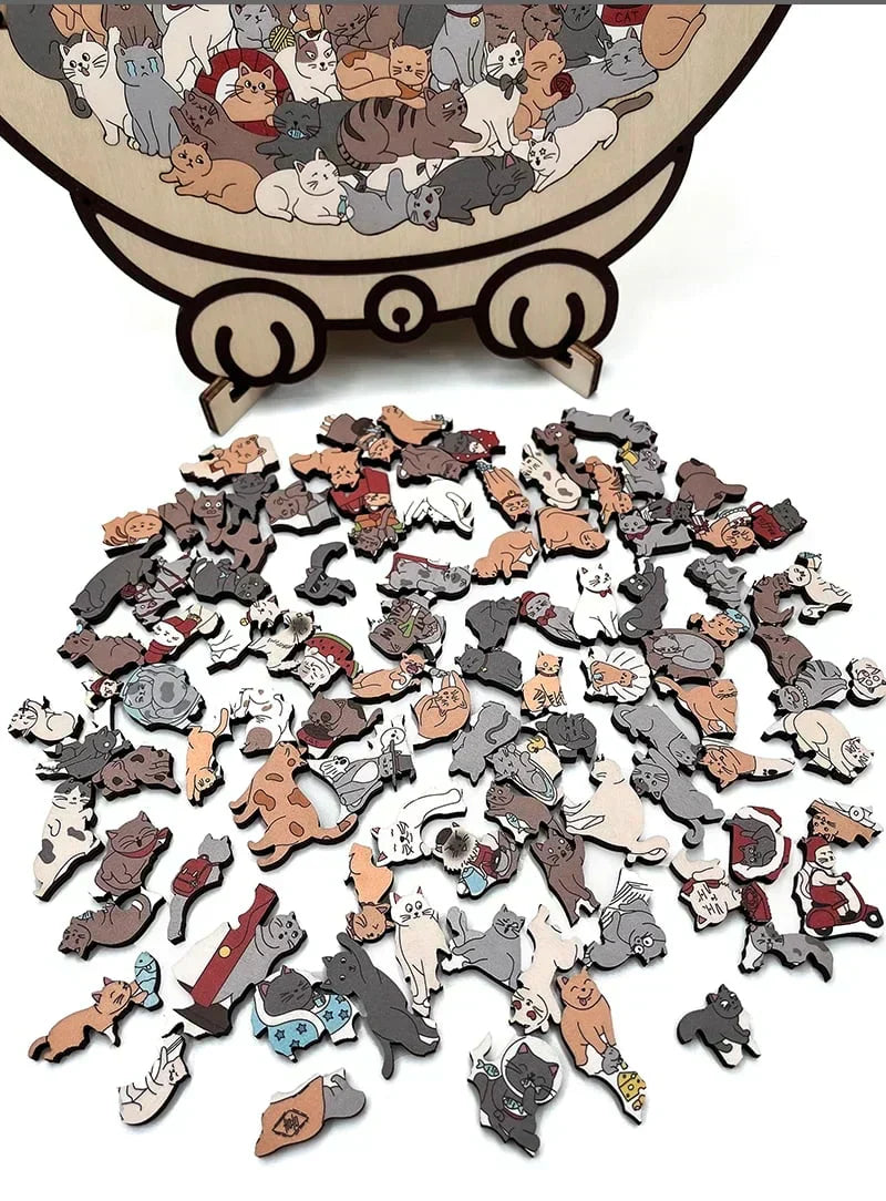 🎅🎄Rompecabezas de madera con forma de gato, 135 piezas, en colores Morandi🐱🎁-ES