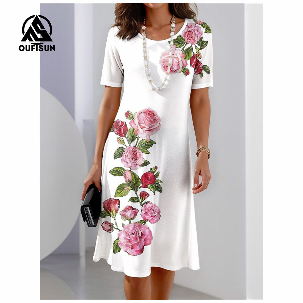 Madingi gėlių raštai trumpomis rankovėmis Maxi suknelės Butterfly gėlėta ilga suknelė-LT