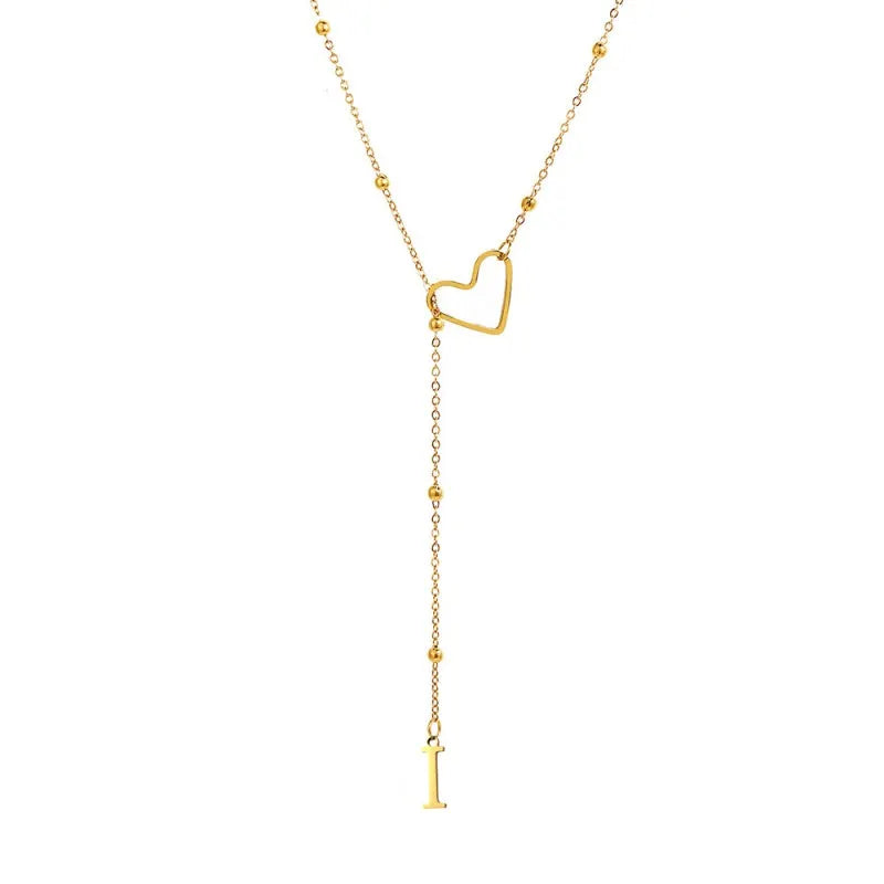 Collar en forma de Y con inicial y corazón-ES