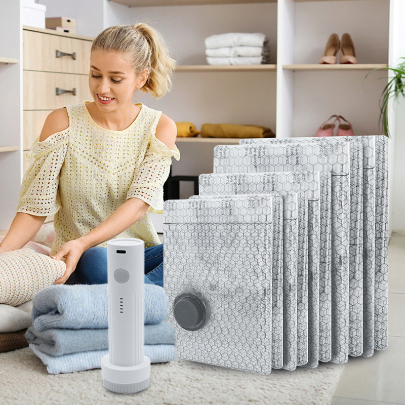 💪🌬️ Vakuuminiai kelioniniai krepšiai ir nešiojamas siurblio rinkinys 👕✨-LT