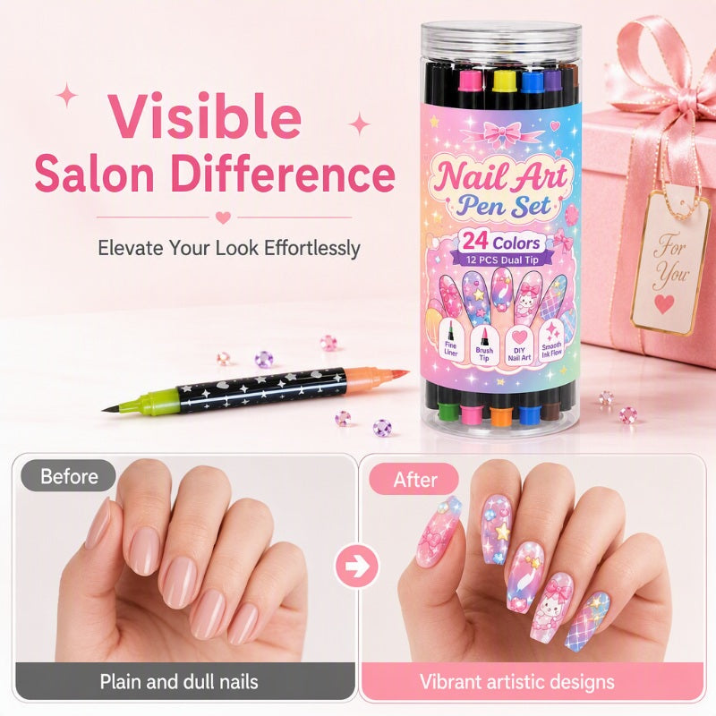 💅 RIBOTĄ LAIKOTARPĮ 50 % NUOLAIDA! 💥 24 spalvingų dvipusių nagų dailės pieštukų rinkinys – kūrybingi, salono kokybės, lengvai pasidarysite patys ✨-LT