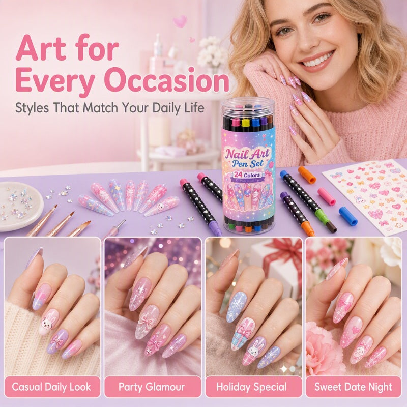 💅 RIBOTĄ LAIKOTARPĮ 50 % NUOLAIDA! 💥 24 spalvingų dvipusių nagų dailės pieštukų rinkinys – kūrybingi, salono kokybės, lengvai pasidarysite patys ✨-LT