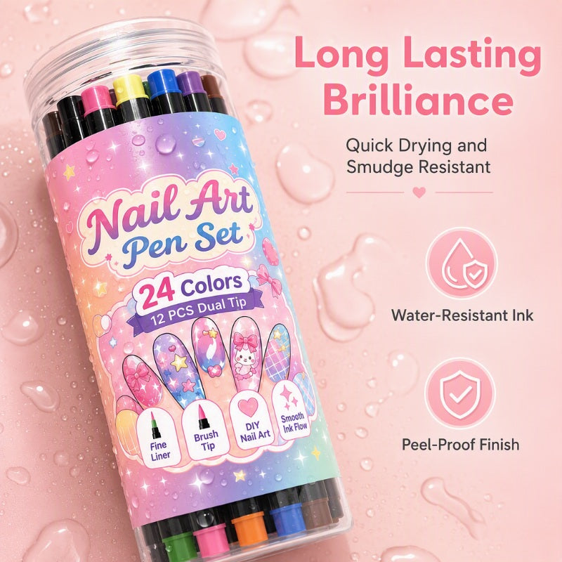 💅 RIBOTĄ LAIKOTARPĮ 50 % NUOLAIDA! 💥 24 spalvingų dvipusių nagų dailės pieštukų rinkinys – kūrybingi, salono kokybės, lengvai pasidarysite patys ✨-LT