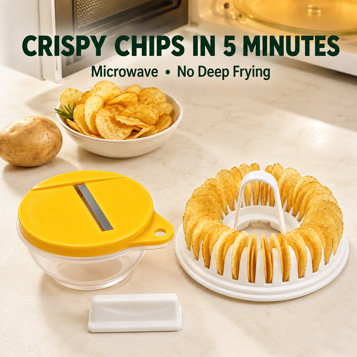 🥔🍟 Naminis bulvių traškučių gaminimo aparatas mikrobangų krosnelei - be aliejaus, traškūs ir sveiki - puikiai tinka naminiams užkandžiams 🥗✨-LT