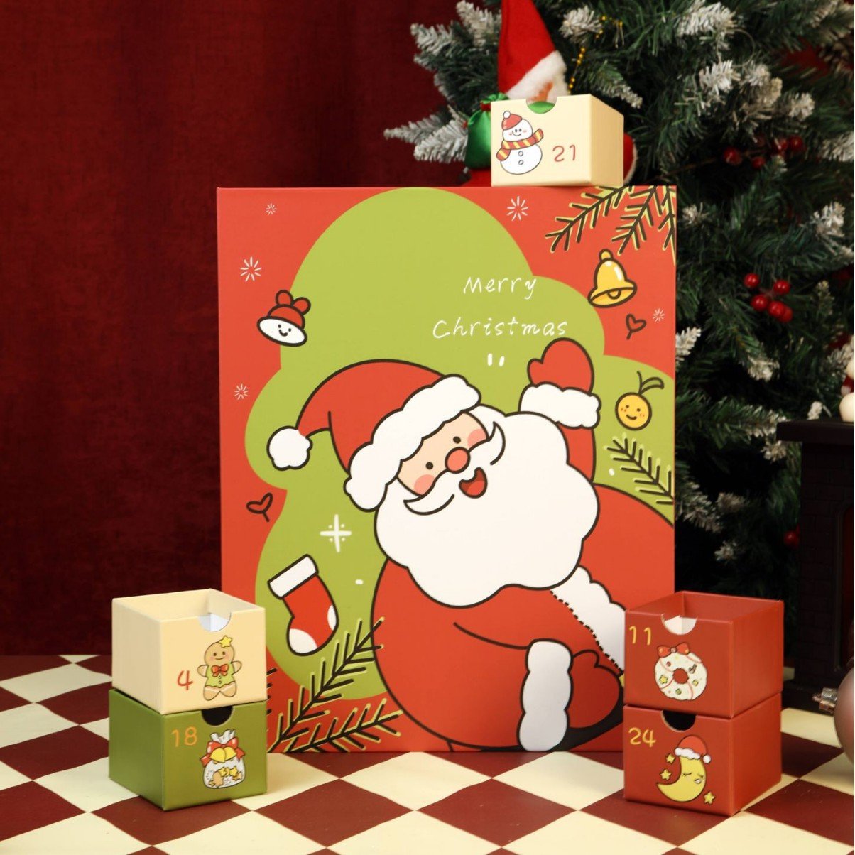 Roza marmorni adventni koledar 2025, škatla za odštevanje 24 dni do božiča-SI