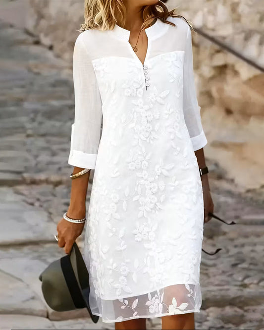 Vestido liso bordado en un color liso.-ES
