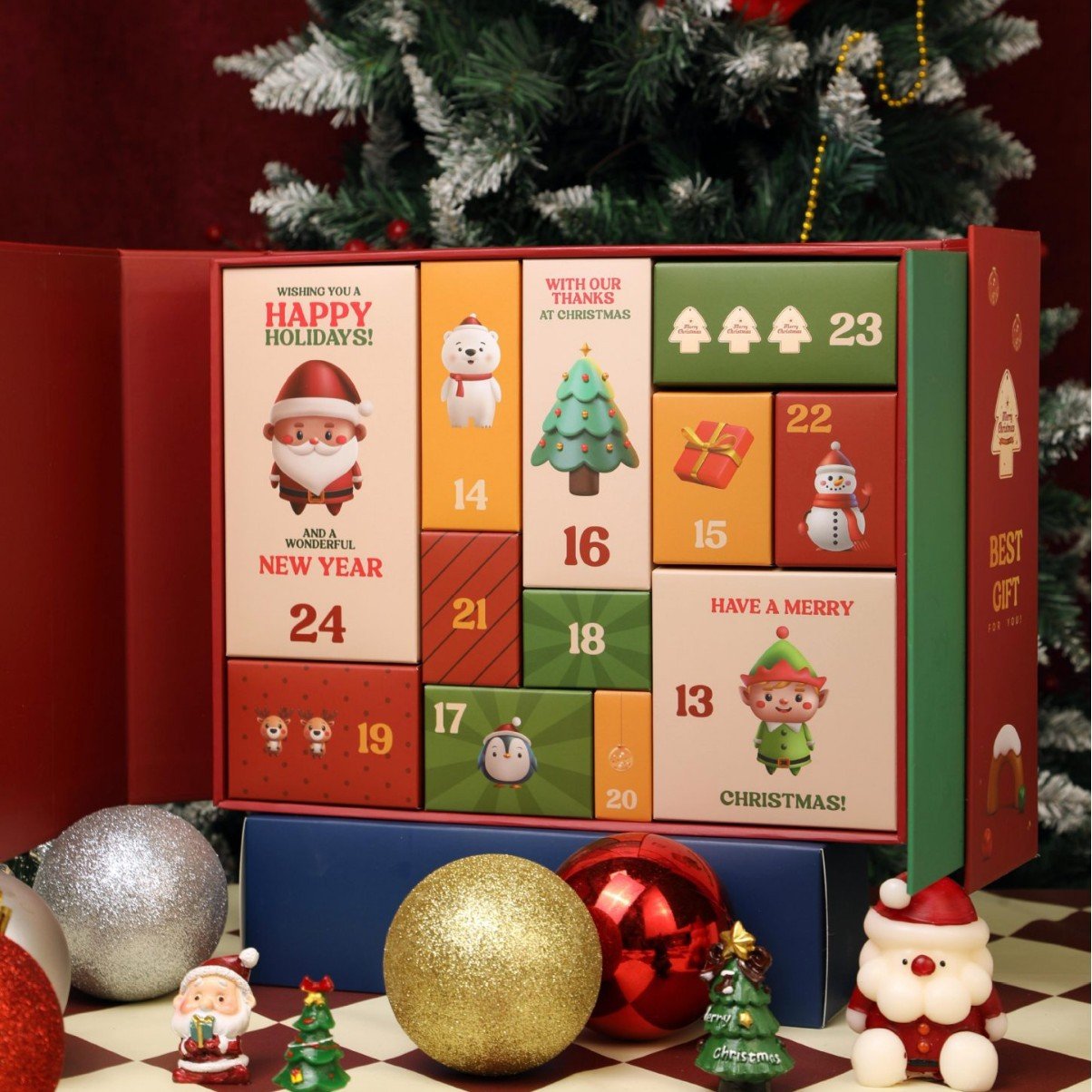 Roza marmorni adventni koledar 2025, škatla za odštevanje 24 dni do božiča-SI