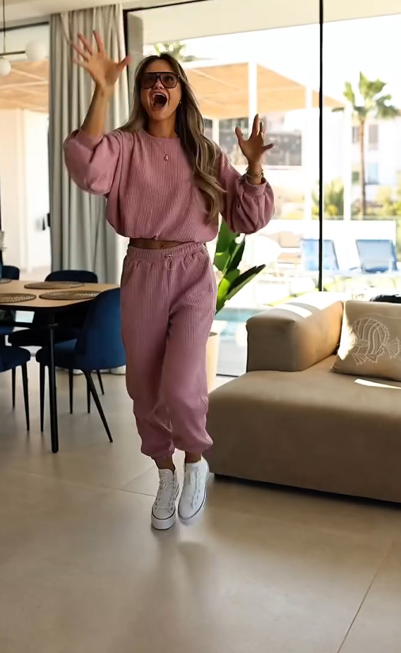 Ženski dvodelni rebrast komplet za vsakodnevno nošenje-SI