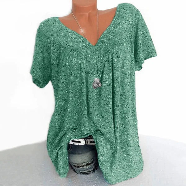 Blusa de moda primaveral con mangas cortas y estampado.-ES