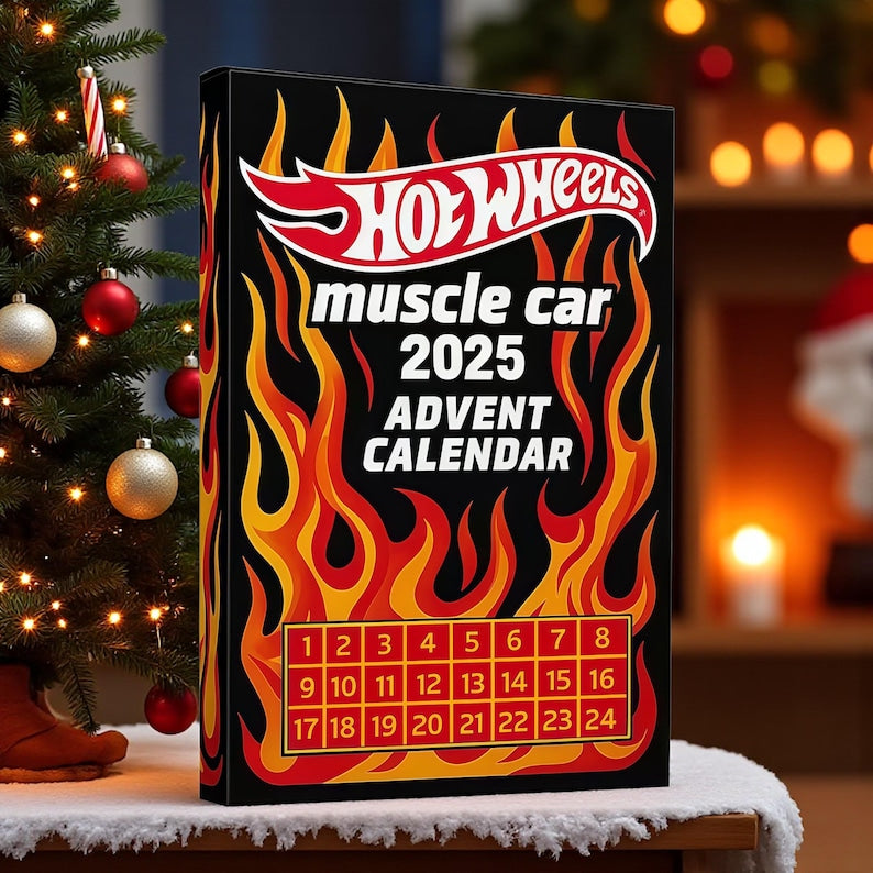 🔥Vroča razprodaja - 50 % POPUST🔥 - 🚗Adventni koledar avtomobilčkov Hot Wheels Muscle - 24 DNI 2025🎄-SI