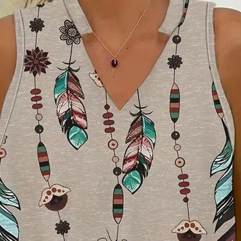 【L-4XL】🌸Conjunto de dos piezas sin mangas con estampado y escote en pico-ES