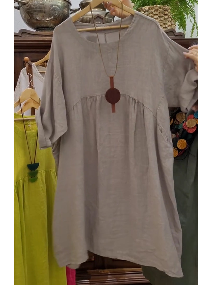 Vestido de bolsillo de algodón y lino para mujer-ES