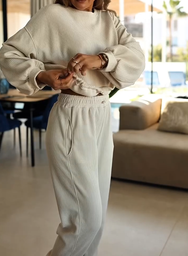 Ženski dvodelni rebrast komplet za vsakodnevno nošenje-SI