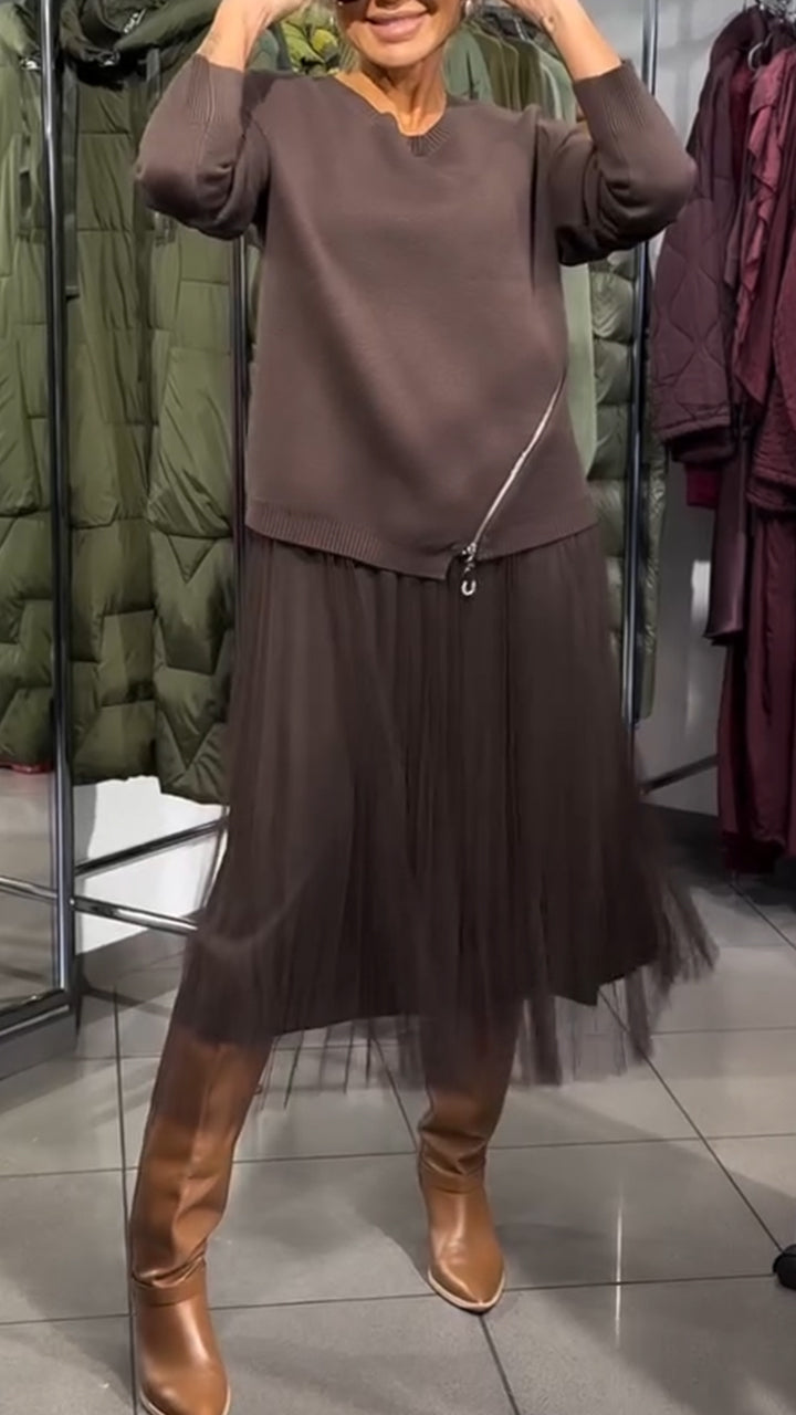 Vestido de mujer con cremallera lateral y parches.-ES
