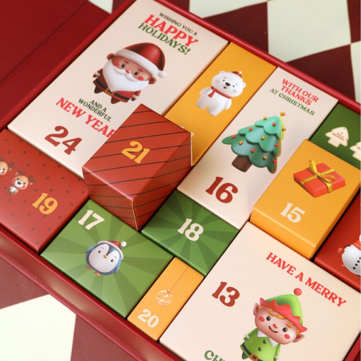 Roza marmorni adventni koledar 2025, škatla za odštevanje 24 dni do božiča-SI