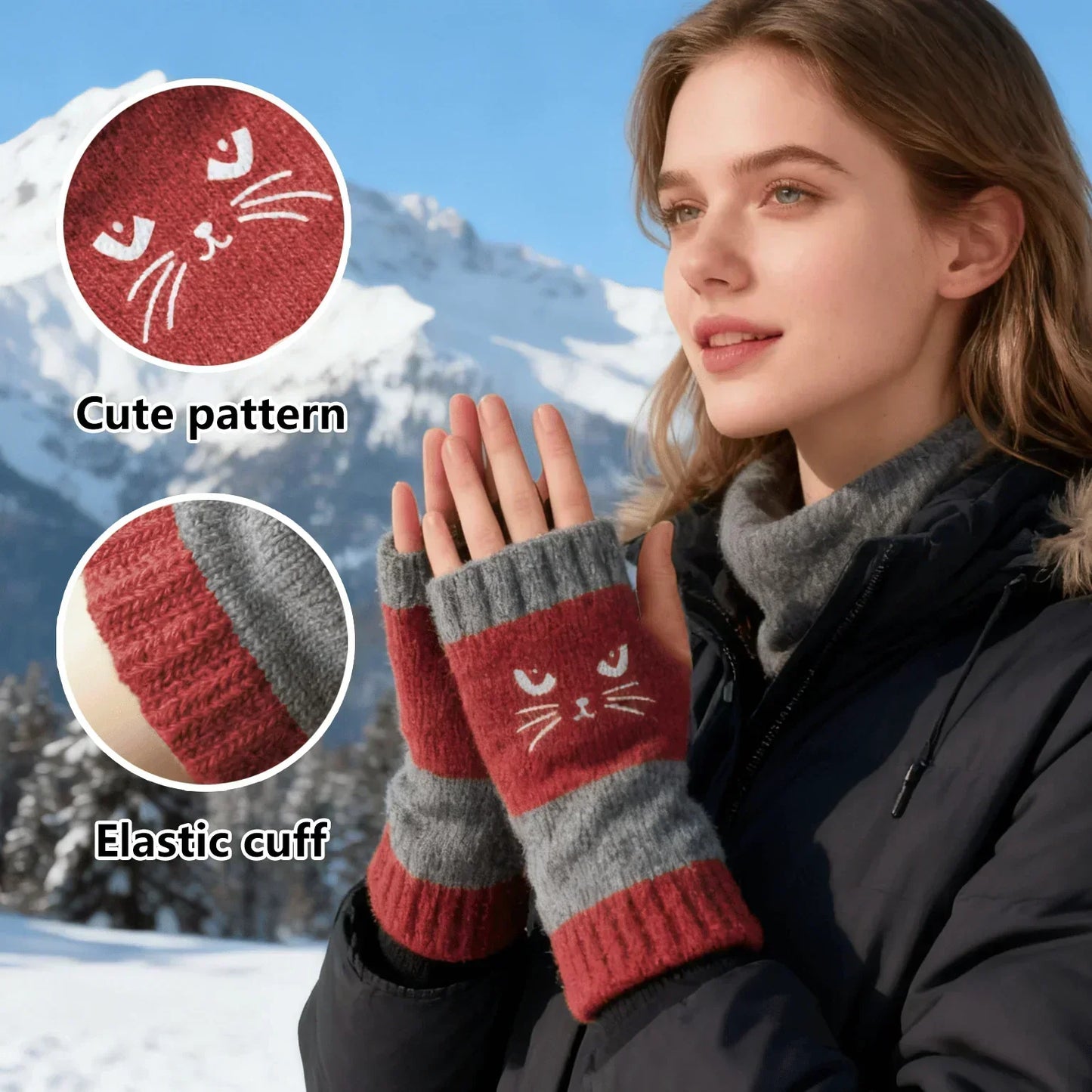 🐱 Lindos guantes de gato tejidos para mujer🧤🧶-ES