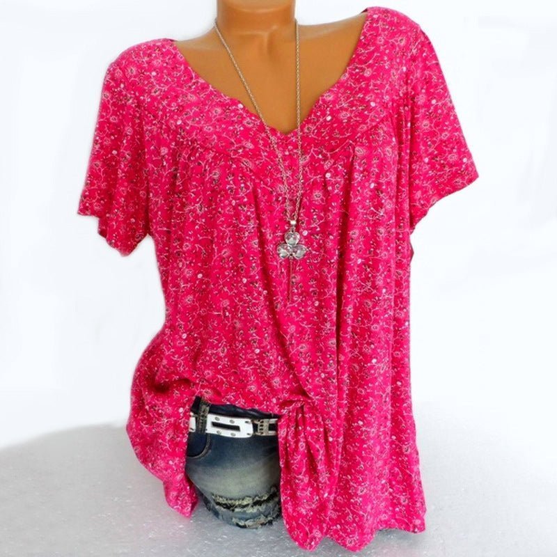 Blusa de moda primaveral con mangas cortas y estampado.-ES