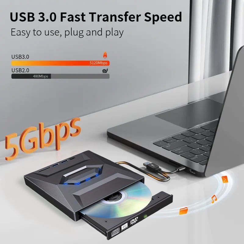 Retro nešiojamojo kompiuterio CD DVD grotuvas USB C 3.0 nešiojamas CD įrašymo įrenginys-LT