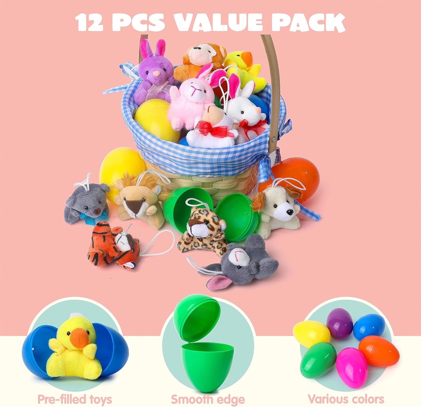 🔥Oferta de Pascua 49% - 24/12 Huevos de Pascua precargados llenos de animales de peluche-ES