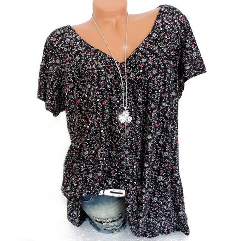 Blusa de moda primaveral con mangas cortas y estampado.-ES