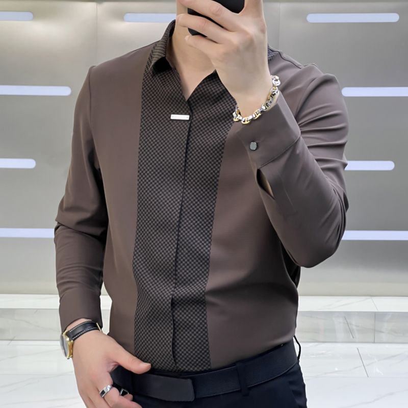 Camisa de patchwork para hombre en estilo casual de negocios-ES