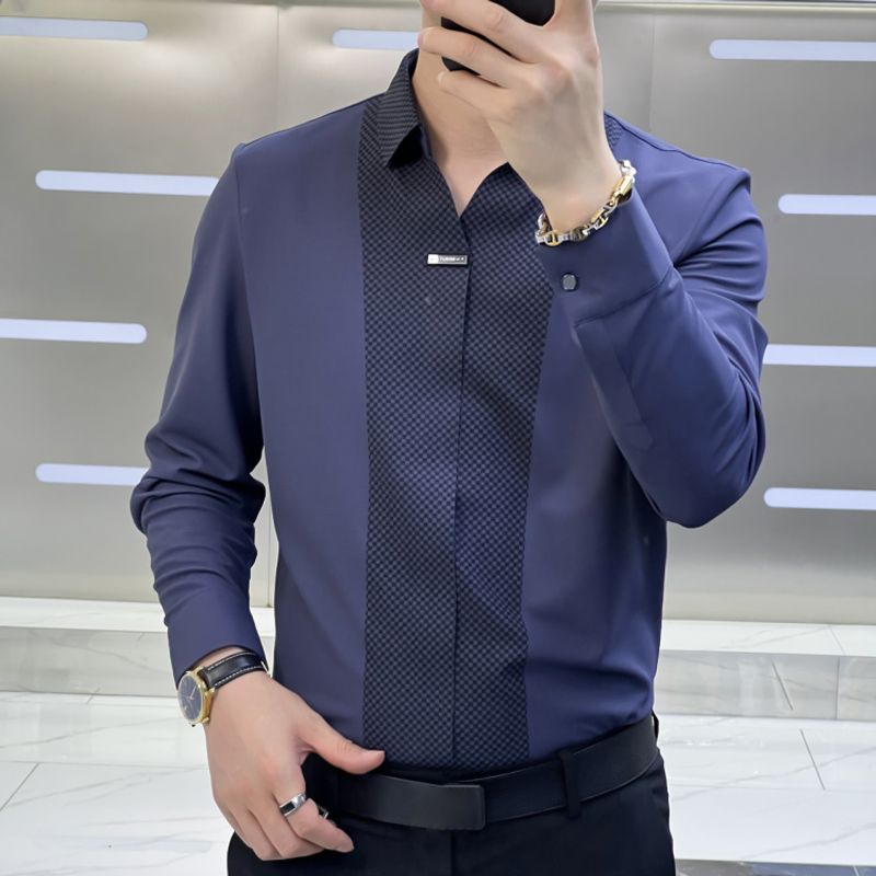 Camisa de patchwork para hombre en estilo casual de negocios-ES