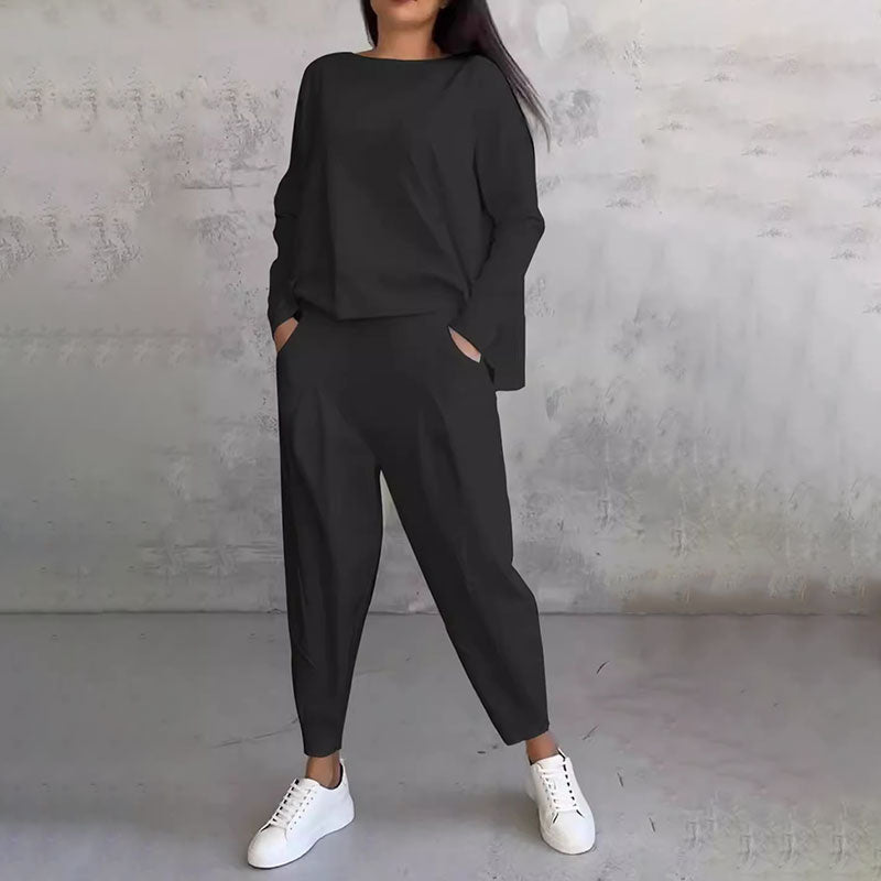 Bluza dugih rukava s okruglim izrezom ＆ 2-dijelne hlače-HR