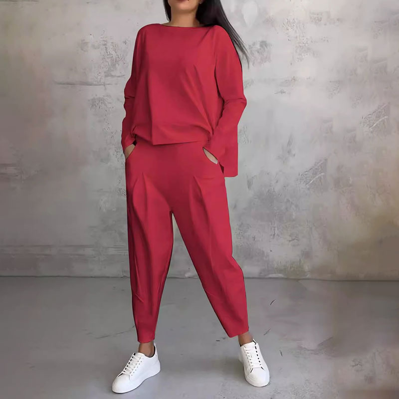 Bluza dugih rukava s okruglim izrezom ＆ 2-dijelne hlače-HR
