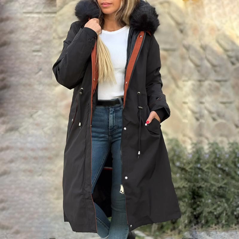 ❄️ Γυναικείο χειμωνιάτικο παλτό με κουκούλα και γούνινο γιακά Casual Parka GR