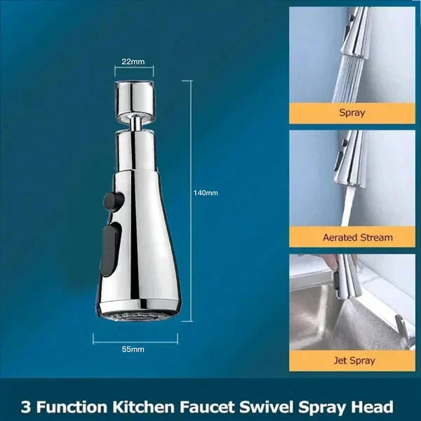 Cabezal rociador giratorio de 720° para grifo de cocina con 3 funciones-ES