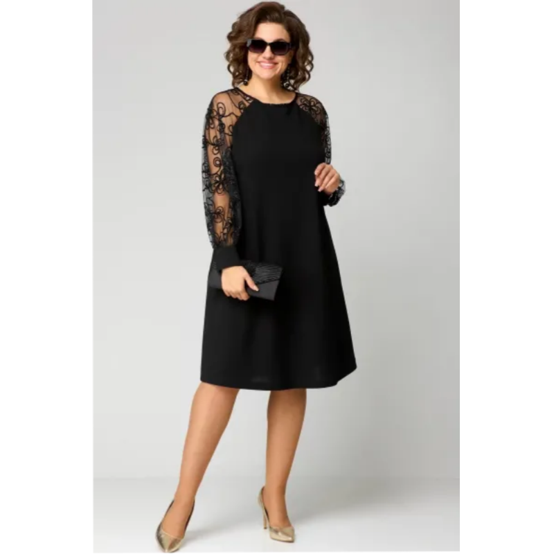 Vestido de manga larga con escote redondo.-ES