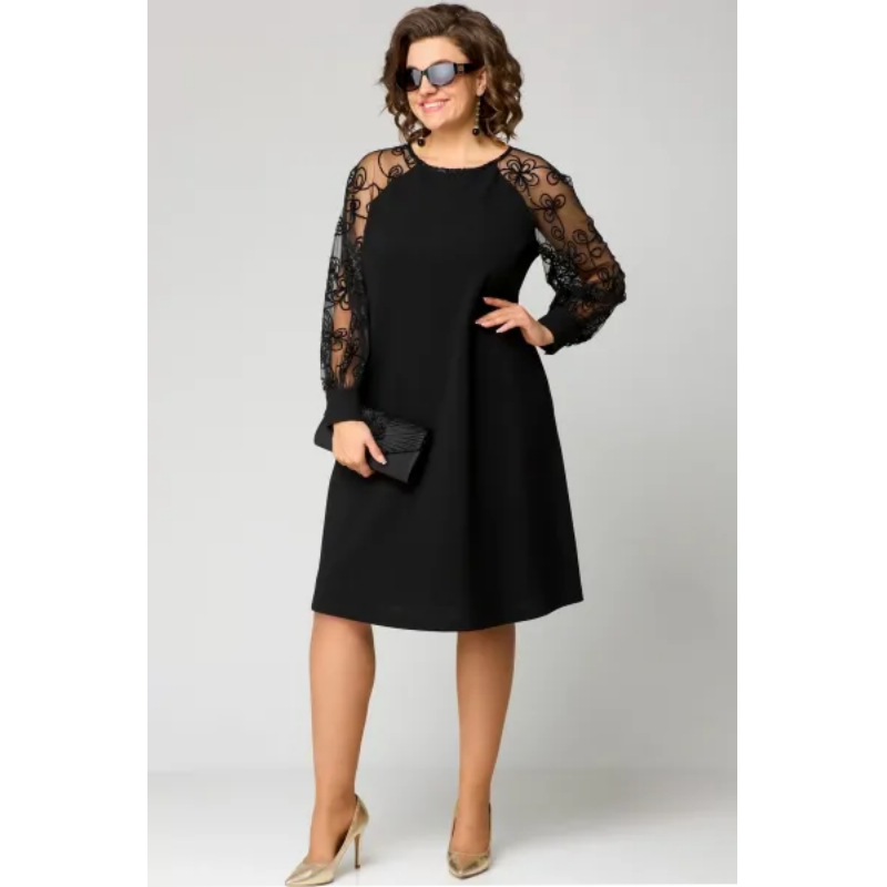 Vestido de manga larga con escote redondo.-ES