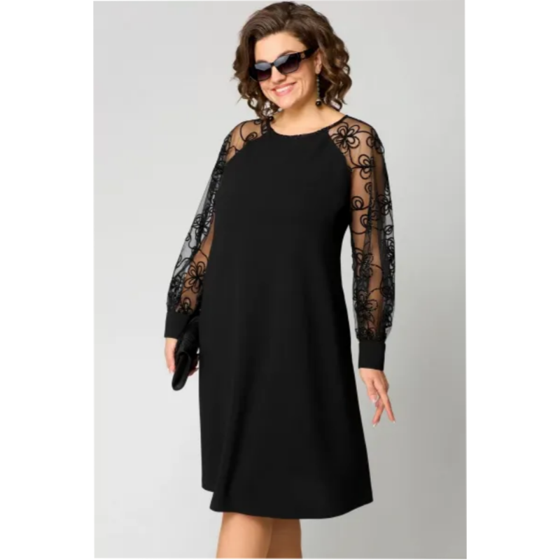 Vestido de manga larga con escote redondo.-ES