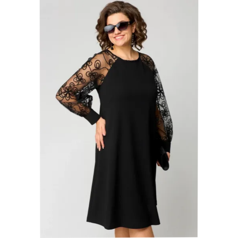Vestido de manga larga con escote redondo.-ES