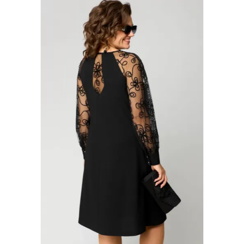 Vestido de manga larga con escote redondo.-ES