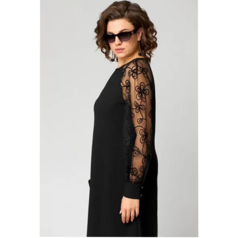 Vestido de manga larga con escote redondo.-ES