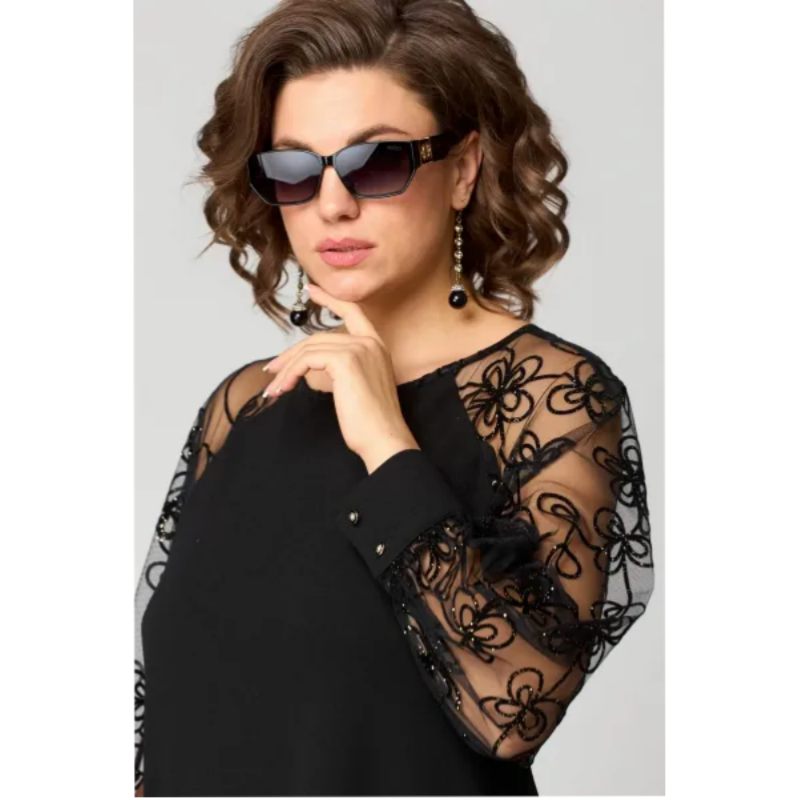 Vestido de manga larga con escote redondo.-ES