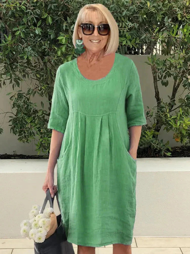 🔥Vestido midi de lino algodón lino monocromático💃-ES