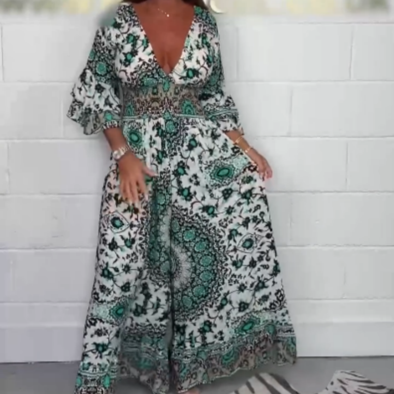 Mono de mujer con estampado y escote en pico tallas S-5XL-ES