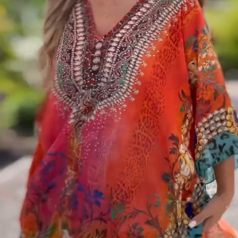 [S-5XL]🥰 Vestido checo asimétrico suelto con escote en V-ES