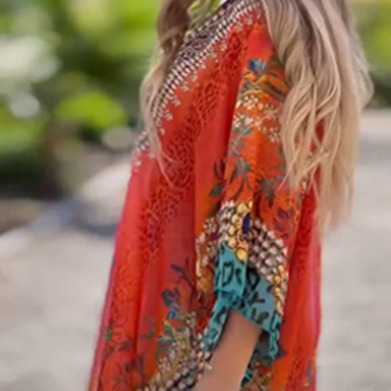 [S-5XL]🥰 Vestido checo asimétrico suelto con escote en V-ES