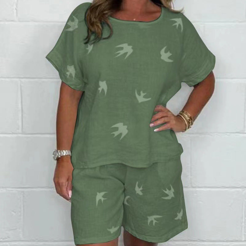 Traje casual cómodo de manga corta con estampado [S-3XL]-ES