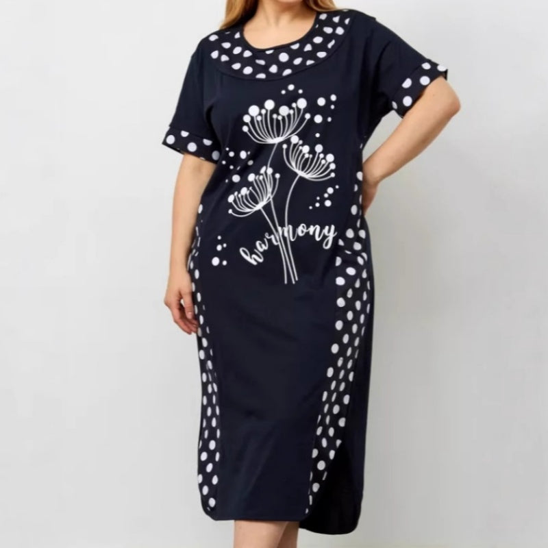 Vestidos sueltos de verano para mujer con mangas cortas y estampado en forma de A-ES