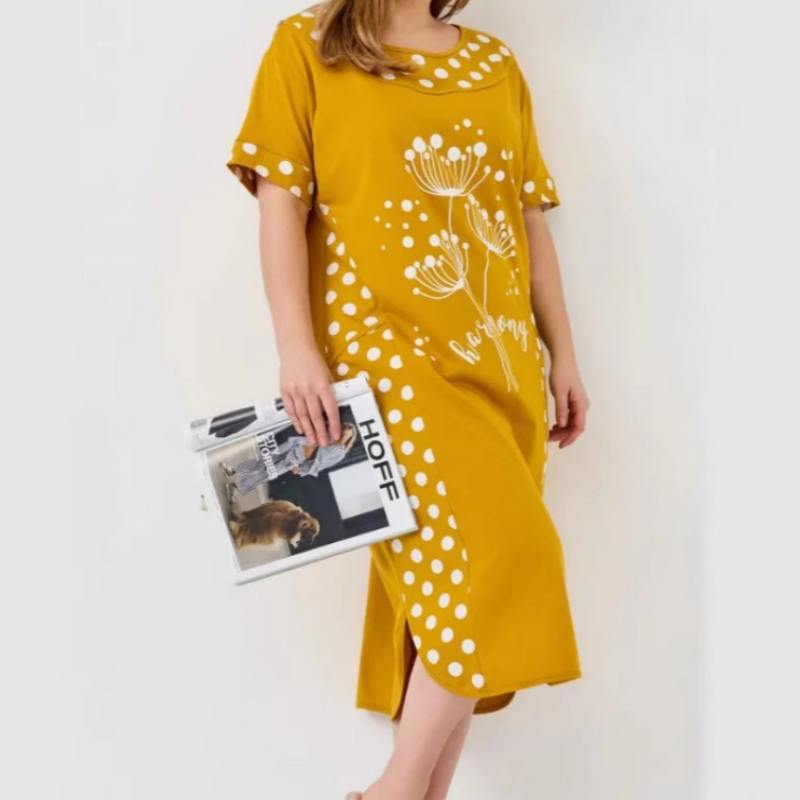 Vestidos sueltos de verano para mujer con mangas cortas y estampado en forma de A-ES