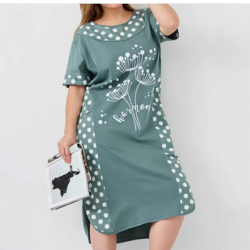 Vestidos sueltos de verano para mujer con mangas cortas y estampado en forma de A-ES