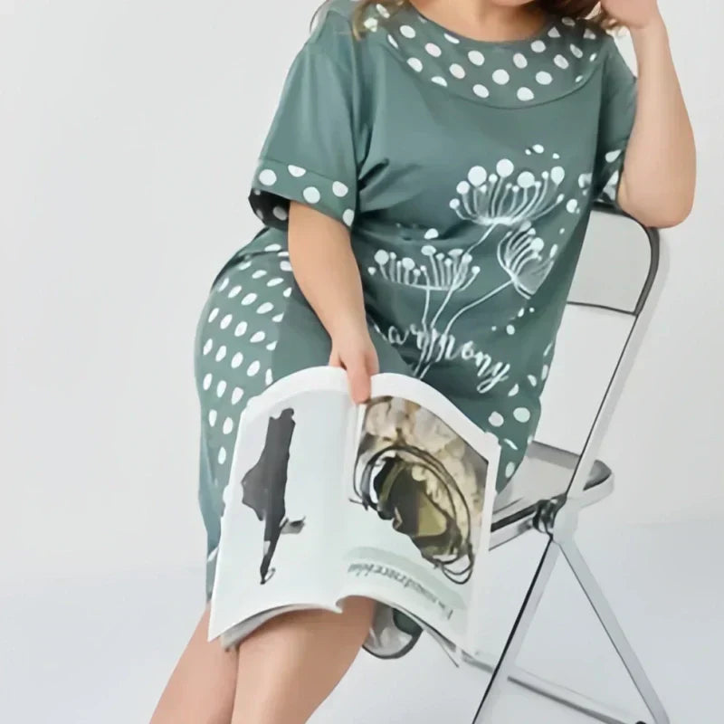 Vestidos sueltos de verano para mujer con mangas cortas y estampado en forma de A-ES