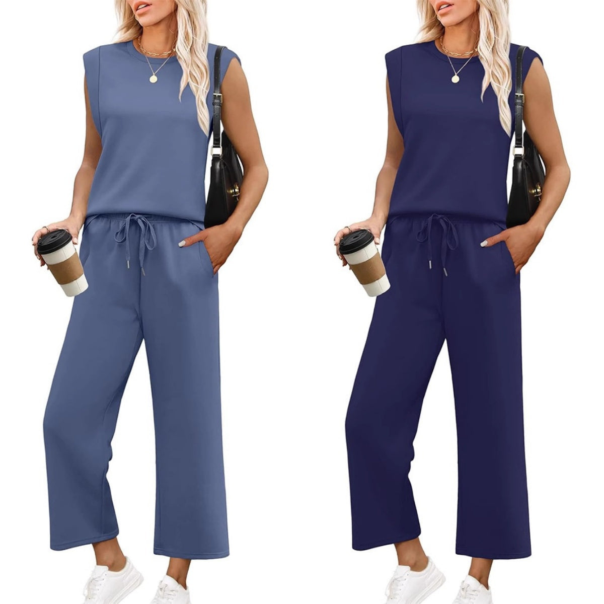 🔥2025 Nuevo conjunto de mujer -50% Top sin mangas + pantalón ancho-ES