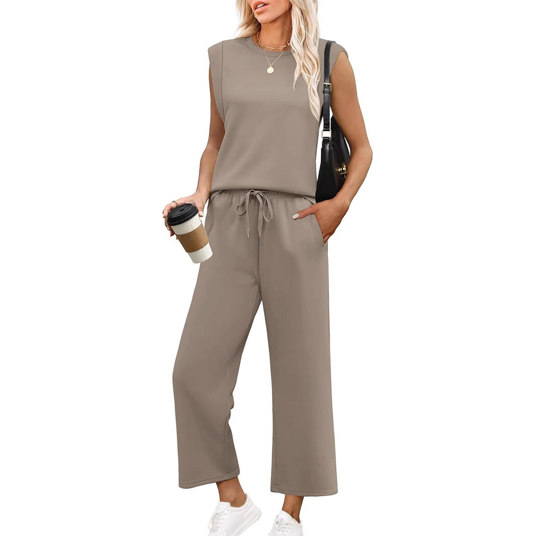 🔥2025 Nuevo conjunto de mujer -50% Top sin mangas + pantalón ancho-ES